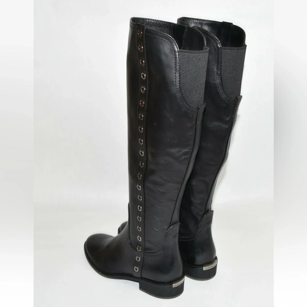 Michael Kors Dora Grommet Eyelets Tall Riding Boots Leather Equestrian Black